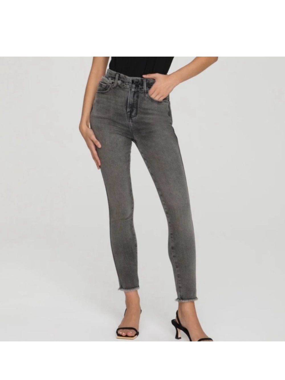 Good American Good Curvy Skinny Cropped Raw Hem Denim
